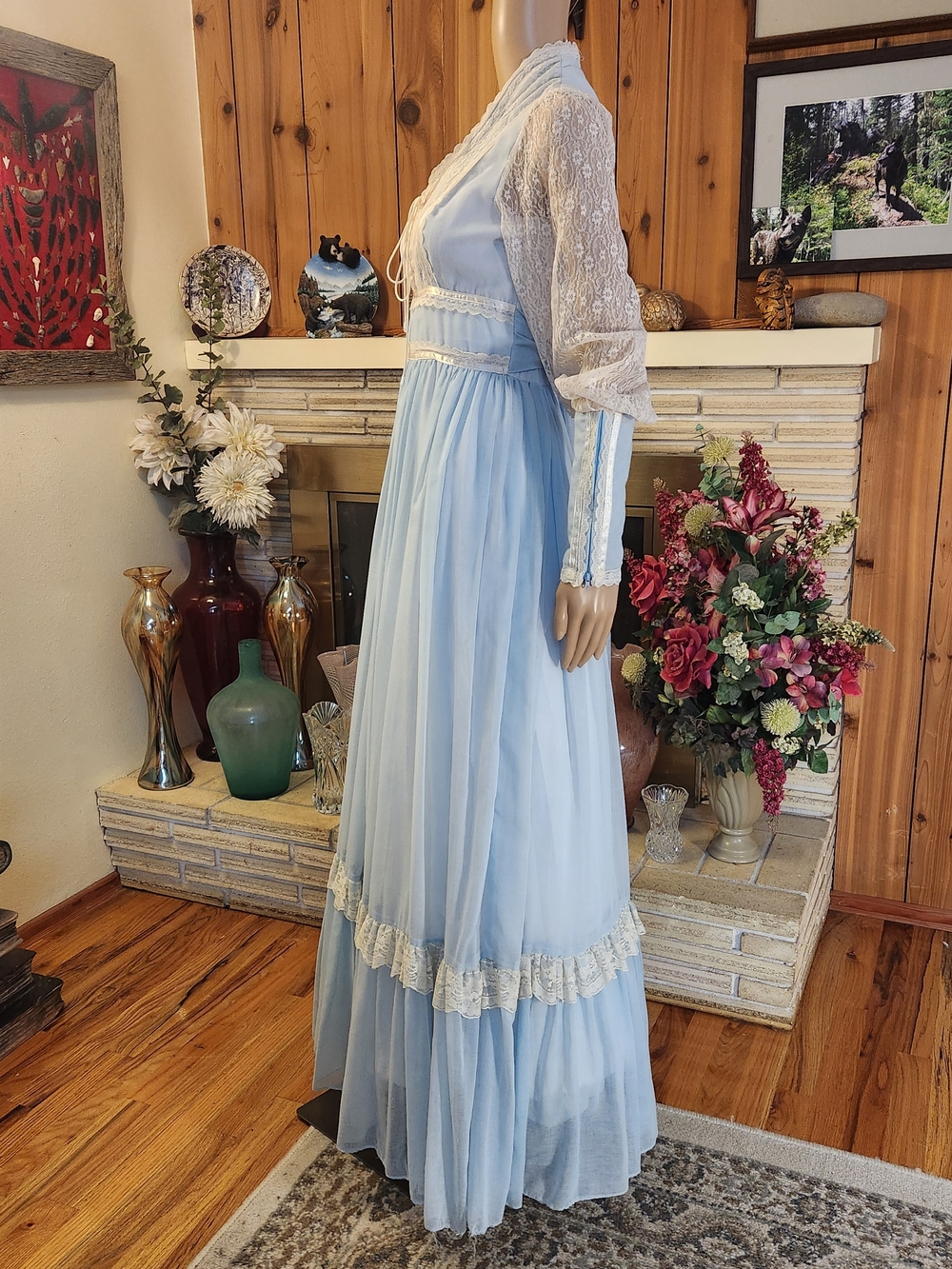Vintage 70s Gunne Sax Corset Gown in Powder Blue - Picture 2 of 12